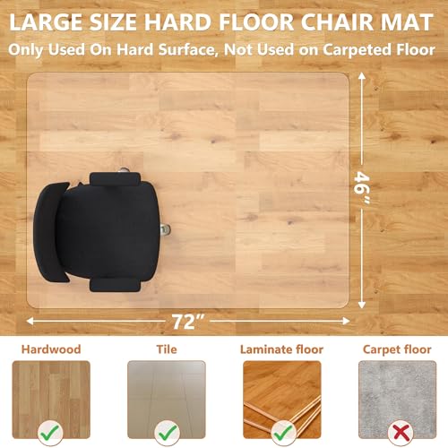 Large Office Chair Mat for Hardwood Floor- 46" x 72" Clear Computer Desk Chair Mat for Hard Wood/Tile Floors, Easy Glide Plastic Mat for Under Office Chairs on Hardwood for Work & Home