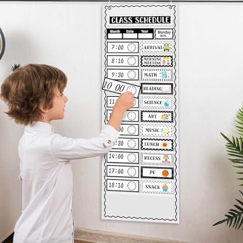 Funrous Black Daily Schedule Pocket Chart with 82 Cards - Classroom Organizer
