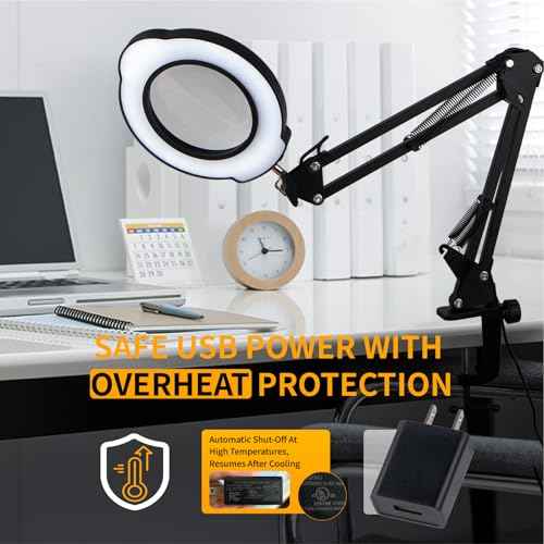 12X Magnifying Glass with Light and Clamp, 84 LEDs 5 Color Modes Stepless Dimmable LED Desk Lamp, Desk Magnifying Glass with Light for Crafts Reading Painting Sewing Repair Close Work