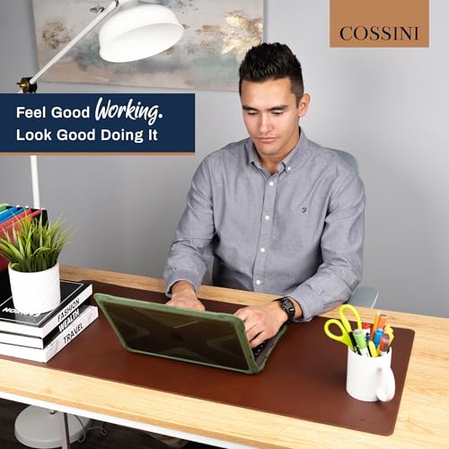 Cossini XL Brown Vegan Leather Desk Pad - Large Waterproof Mouse & Keyboard Mat