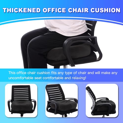 Extra Thick Seat Cushion, Large Chair Cushion Booster for Office Chair to Rise Height, Velvet Cover with Handle and Anti-Slip Bottom, PP Cotton Filling - Relieves Back Pain - 18"X16"X6" Black