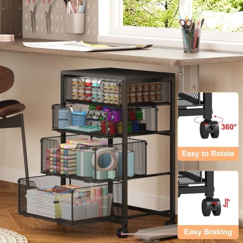 Sbanmao Rolling Cart with 4 Drawers (2S+2M), Black – Heavy-Duty Metal Frame