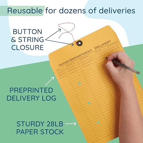 Blue Summit Supplies 100 10x13 Interoffice Envelopes with String & Button Closure - Reusable Manila Office Mailers