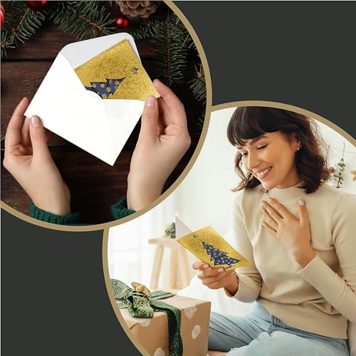 easykart labels 48 Christmas Greeting Cards with Gold Foiling & Embossing with Envelopes, Golden Mettalic 6.75 x 4.5 Inch Merry Christmas Cards with Seal Stickers For Friends, Family and loved Ones ( 3 Pack )