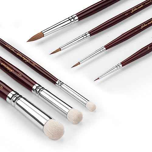 Kolinsky Sable Miniature Brushes Drybrushes for Miniature Set 7 pcs Paint Brushes for Miniature Oil Acrylics Model Paint Brushes #3, 5, 6
