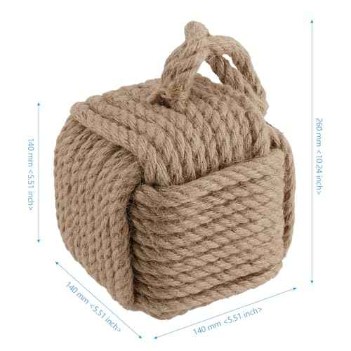 2 PCS Square Rope Knot Door Stops, 5.5 x 5.5 Inch Jute Door Stoppers with Handle, Nautical Knot Door Stopper for Doors and Windows, 5.3lbs