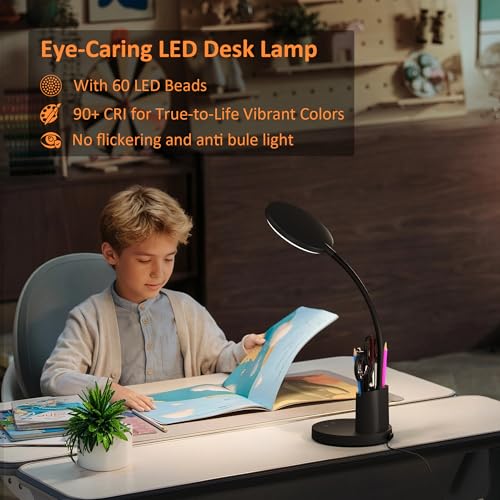 Vicsoon Black LED Desk Lamp with Pen & Phone Holder, Dimmable Multi-Color
