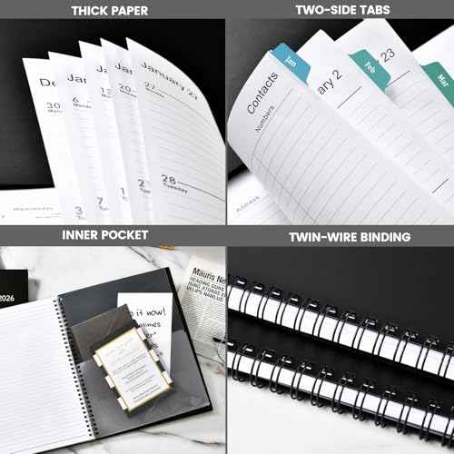 2026 Planner ? Planner 2026 Weekly and Monthly, 9" x 11", Large, Jan 2026 ? Dec 2026, 12 Monthly Tabs, Strong Twin-Wire Binding, Inner Pocket, Hardcover, Black
