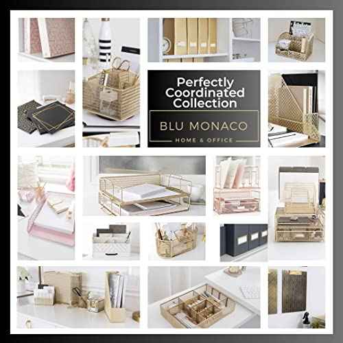 BLU MONACO Gold Desk Organizer ? Cute File Holder for Desk & Drawer Storage for Office Supplies, Paper, Devices & Folders