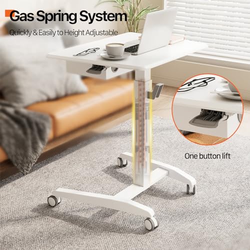 JOY worker 27.5" White Mobile Standing Desk with Drawer – Height adjustable, 360° wheels