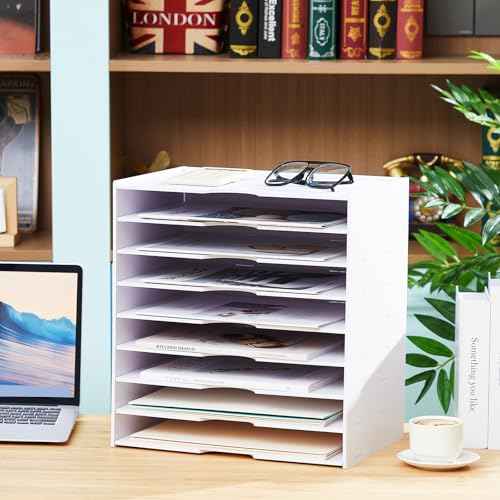 Juexica 9 Tier Scrapbook Paper Trays Organizer Stackable Paper Storage for Desk - Desktop File Organizer for Home Office Classroom Decorations, 14.2 x 10 x 15.4 Inch