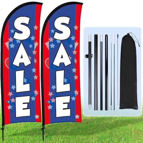 Buryeah 2 Sets Sale Feather Flag with Pole Kit and Ground Stake 8ft Advertising Sign Banner Swooper Flag with Ground Stake and Portable Bag for Business Outside Event