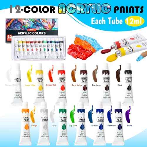 WOWOSS Tabletop Art Easel Box Set, 26 PCS Painting Kit for Adult Artists & Beginners, Easel Stand with 12 Acrylic Paints, 12 Sheets Acrylic Pad, Brushes, for Indoor & Outdoor Use, Painting & Sketching