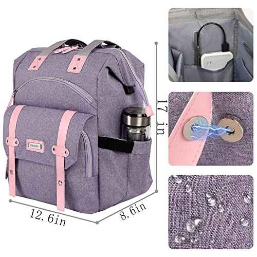 FALANKO Laptop Backpack for Women,Large Computer Backpack Fits 17 Inch Laptop with USB Charging Port RFID Water Resistant purse Casual Purple Bookbag for Teacher/work/College/nurse/Doctor/Woman