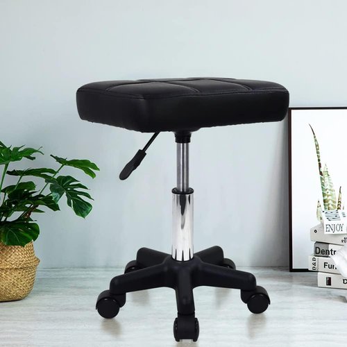 FURWOO Adjustable Rolling Stool - Swivel Chair with Wheels for Spa & Salon - Black Finish