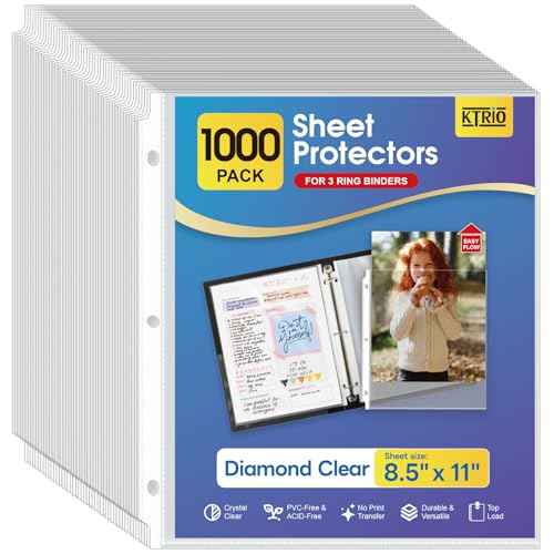KTRIO 1000 Pack Sheet Protectors 8.5 x 11 inch, Clear Page Protector for 3 Ring Binder, Plastic Sleeves for Binders, Top Loading Paper Sheets Document Sleeve Letter Size, Office & Home