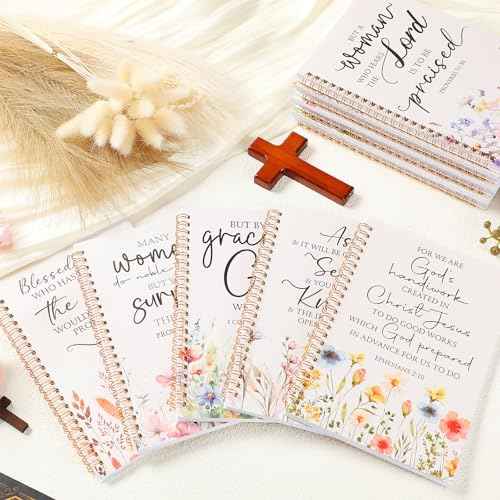 Supervitae 12 Pack Christian Gifts for Women Bulk Bible Verse Spiral Notebooks A5 Aesthetic Inspirational Religious Journals Prayer Notepad with Scriptures for Church Sunday School Teachers(Flowers)