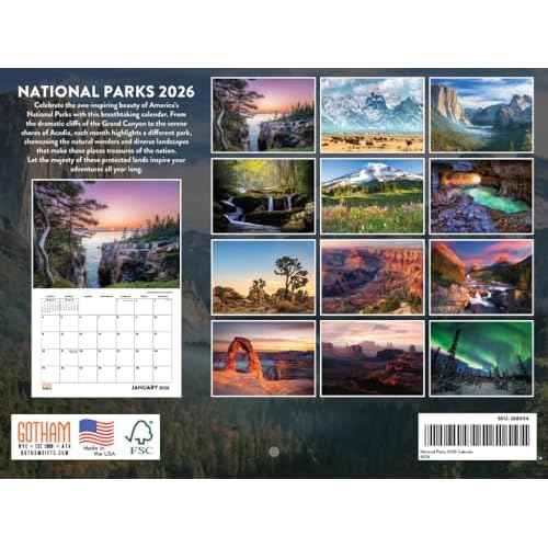 National Parks Calendar 2026 Monthly Park Gifts Wall Calendar Nature 12 Month | American Made In The USA