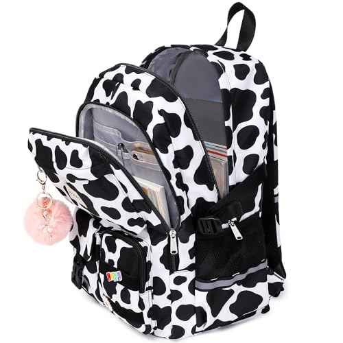 abshoo Big Student Laptop Backpack For College Women Middle High School Teen Girls Bookbag Travel Daypack (Cow Print Black)