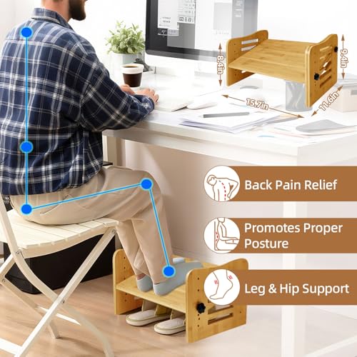 Myplace Bamboo Adjustable Under Desk Footrest, Ergonomic Foot Rest with 7-Level Adjust at Work, Slanted Foot Stool for Home Office Kitchen Bedroom (Burlywood)