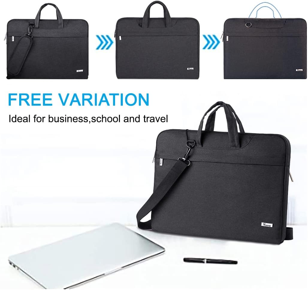 Voova Waterproof Laptop Bag - 13-14 Inch Computer Sleeve with Shoulder Straps & Handle | Black