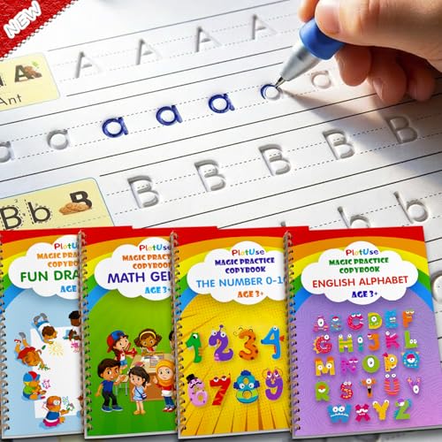 Kids Reusable Handwriting Practice Copybooks with Disappearing Ink Pen - Educational Drawing & Math Workbook Set for Ages 3-8