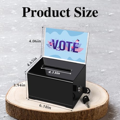 VOISEN Black Acrylic Donation Box with Lock & Sign Holder - 1 Pack
