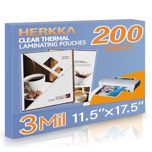 HERKKA 200 Pack Laminating Sheets, Hold 11 x 17 Inch Sheet, 3 Mil Clear Thermal Laminating Pouches 11.5 x 17.5 Inch Lamination Sheet Paper for Laminator, Round Corner