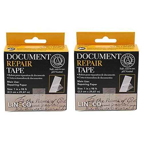 Lineco Archival Document Repair Tape, Repairs Paper Documents, Book Pages, Maps, Ephemera, Photos and Printed Artwork. Ideal for Family Archivist, Acid-Free Translucent Tape 1" x 98', Pack of 2