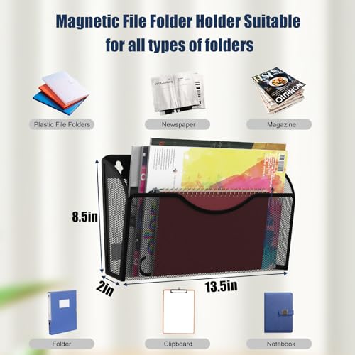LQPAFZ 2-Pack Magnetic File Holders Black - Office & Refrigerator Organizer