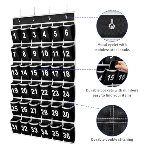 SAVERHO 36 Pockets Classroom Cell Phone & Calculator Organizer - Black, Pack of 1