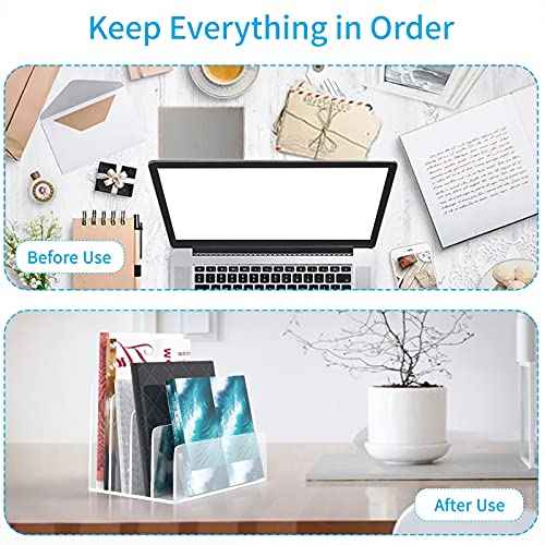 2PCS Clear Acrylic File Organizer, 4 Sections Acrylic Desk Organizer File Holder Sorter for Desk
