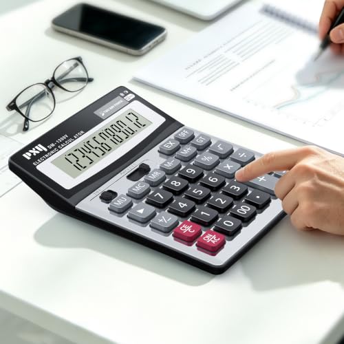 12-Digit Desktop Calculator with Large LCD Display & Big Buttons - Office & School Use