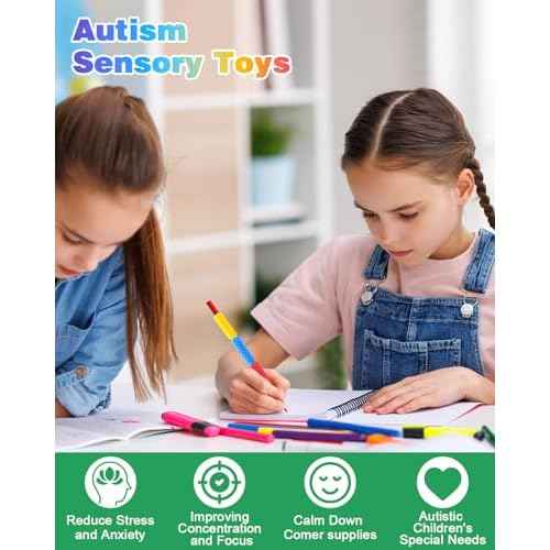 Sensory Fidget Toys Kids Adults: 24 Pack Textured Silicone Pencil Grips for Autism Kids Calming - ADHD Tools for Anxiety Relief Items - Quite Fidget Toy Gifts Christmas Stocking Stuffers for Kids
