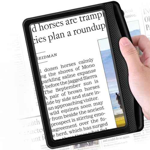 Rechargeable 5X Magnifying Glass for Reading, Large Bright Full Page Magnifier with Light, Handheld LED Dimmable Lighted, Lightweight Book Magnifier for Reading Small Prints Seniors Low Vision