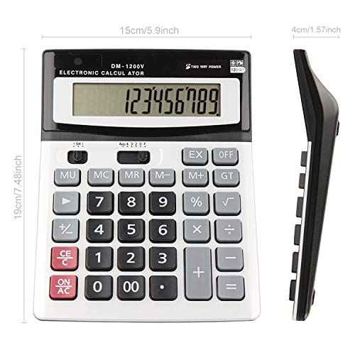 Large Electronic Calculator Counter Solar & Battery Power 12 Digit Display Multi-Functional Big Button for Business Office School Calculating (1 x Calculator)