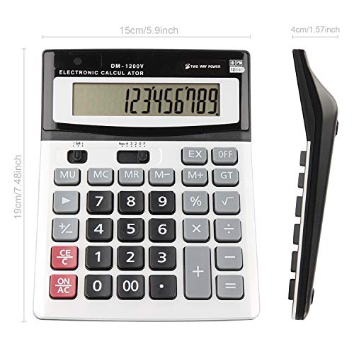 Financial Calculator 12-Digit Solar & Battery Powered Large Button Business Office School