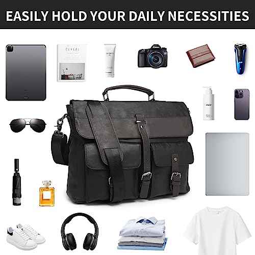 Leather Messenger Bag for Men,Vintage Mens Laptop Bag Water Resistant Business Travel Briefcase Satchel Work Computer Bag