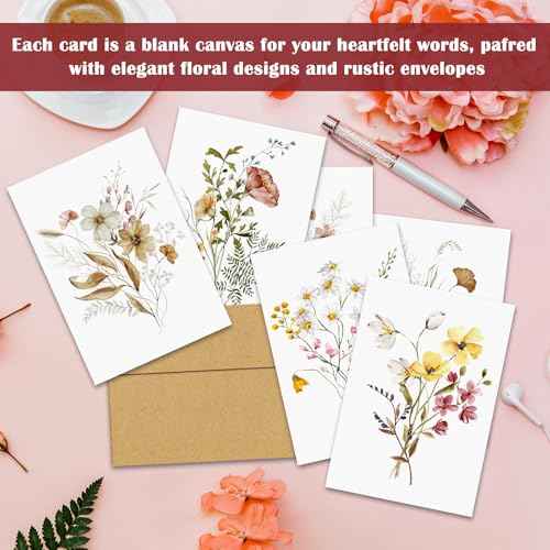HongyiTime Blank Cards,Blank Greeting Cards 4x6,30 Pack 6 Assorted Floral Designs Blank Greet Cards with envelopes,Note Cards with Envelopes,Blank Cards with Envelopes