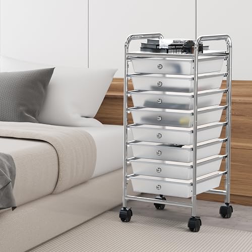 Simple Houseware 8-Drawer Chrome Rolling Utility Cart – 14.4x12.7x30.25 inches