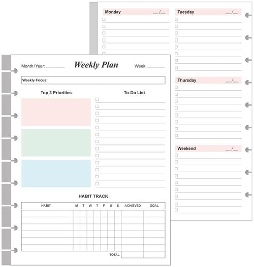 9 Disc Weekly Planner Refills - Classic Size 53 Sheets/106 Pages Colorful Weekly Planner for Happy Planners Insert, 100 gsm White Paper, Lasts 1 Year, Undated, 7" x 9.25"