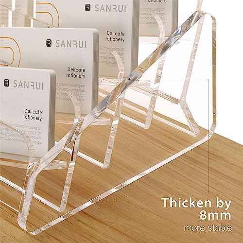 SANRUI Acrylic Business Card Holder for Desk, 4 Tier Clear Tilt Business Name Card Display Holders Stand Storage Organizer Fits720 Business Cards (Horizontal, 12-Slot)