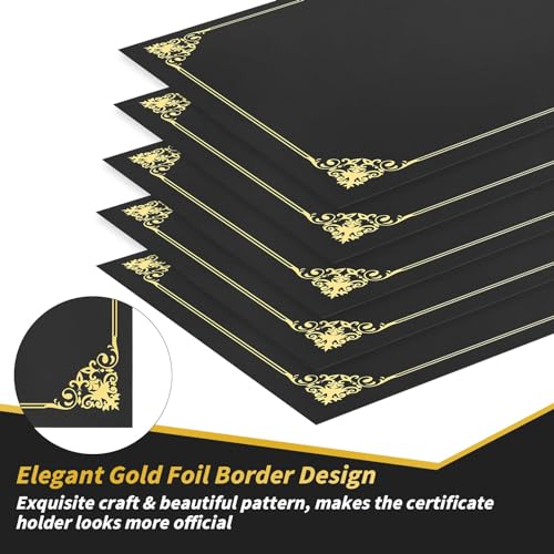 Oleitodh 50 Pack Black Certificate Holders 8.5x11 Diploma Covers | Foldable 250gsm