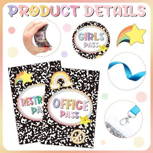 Colorful 8 Pack Classroom Hall Passes with Lanyards - School Management