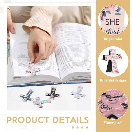 48 Pcs Magnetic Bookmarks Christian Cross Magnetic Page Markers Religious Bible Verses Bookmarks for Mother's Day Women Student Student School Church Bible Study Group (Flower)