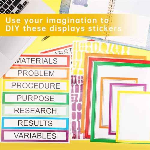 HAUTOCO 38 Sheets Science Fair Display Boards Supplies 28 Self Adhesive Presentation Science Subtitles 4 Science Fair Project Titles 6 Personalized Letter Stickers for Classroom Office, Colorful