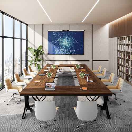 Tribesigns 6.5FT Conference Table for 6-8 People, 78 inch Long Rectangular Seminar Table with Strong Metal Frame, Business Furniture Boardroom Desk for Office Meeting Conference Room (1, Brown)