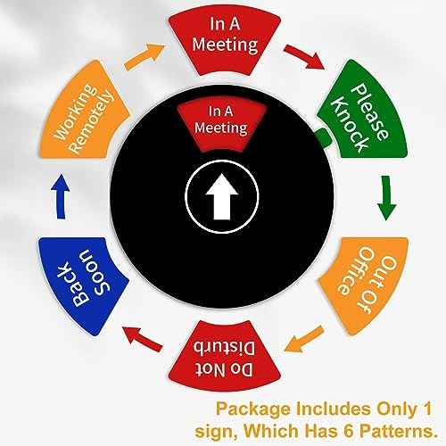 Office Door Sign- Do Not Disturb/Out of Office/Please Knock/In a Meeting/Working Remotely/Back Soon, Rotating Privacy Door Sign Conference, 6 Inch, Black