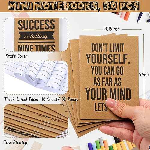 PerKoop 60 Pcs Inspirational Notebooks Motivational Pens Thank You Bamboo Pen Kraft Notebooks Employee Appreciation Gifts Bulk Pocket Journals Party Favors for Adults Nurses Coworkers Team (Quotes)