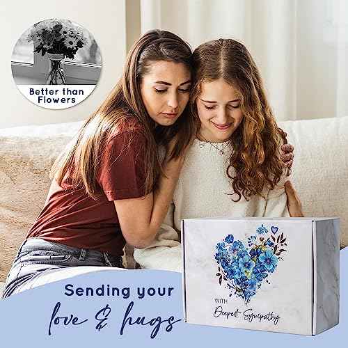 Sympathy Gift Baskets, Condolences Memorial Gifts for Bereavement Grief - Sorry for Your Loss Thinking of You Box, Grieving Care Package for Women Men Friends, in Memory of Loved One(Blue Pillow)